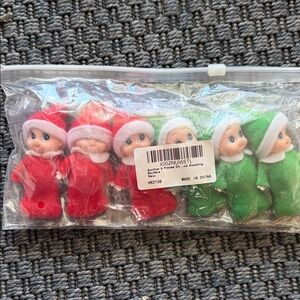 Set of Christmas Elf Dolls in Red and Green